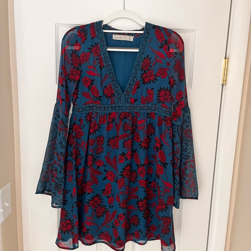 Abercrombie & Fitch Red Floral Sheer Dress
